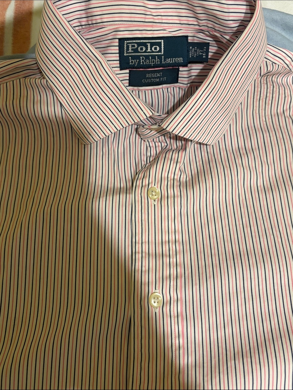 Polo by Ralph Lauren Pink with Navy & White Stripe Regent Dress Shirt